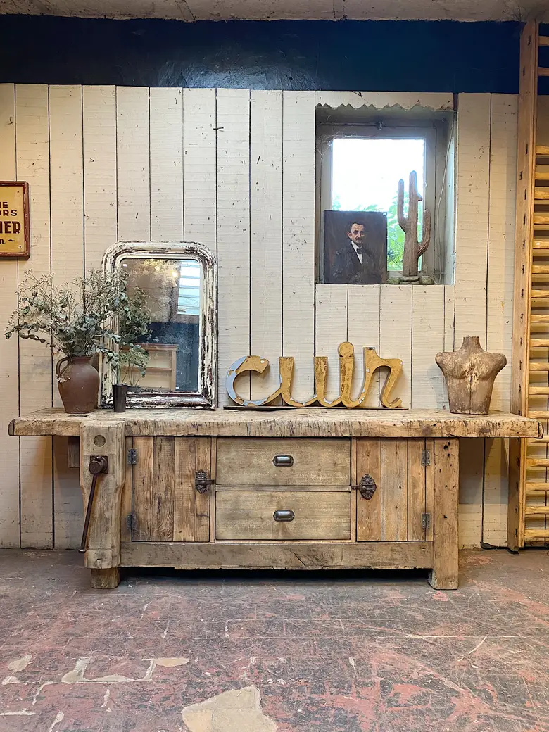 Ancien établi d’atelier en bois Début XXème