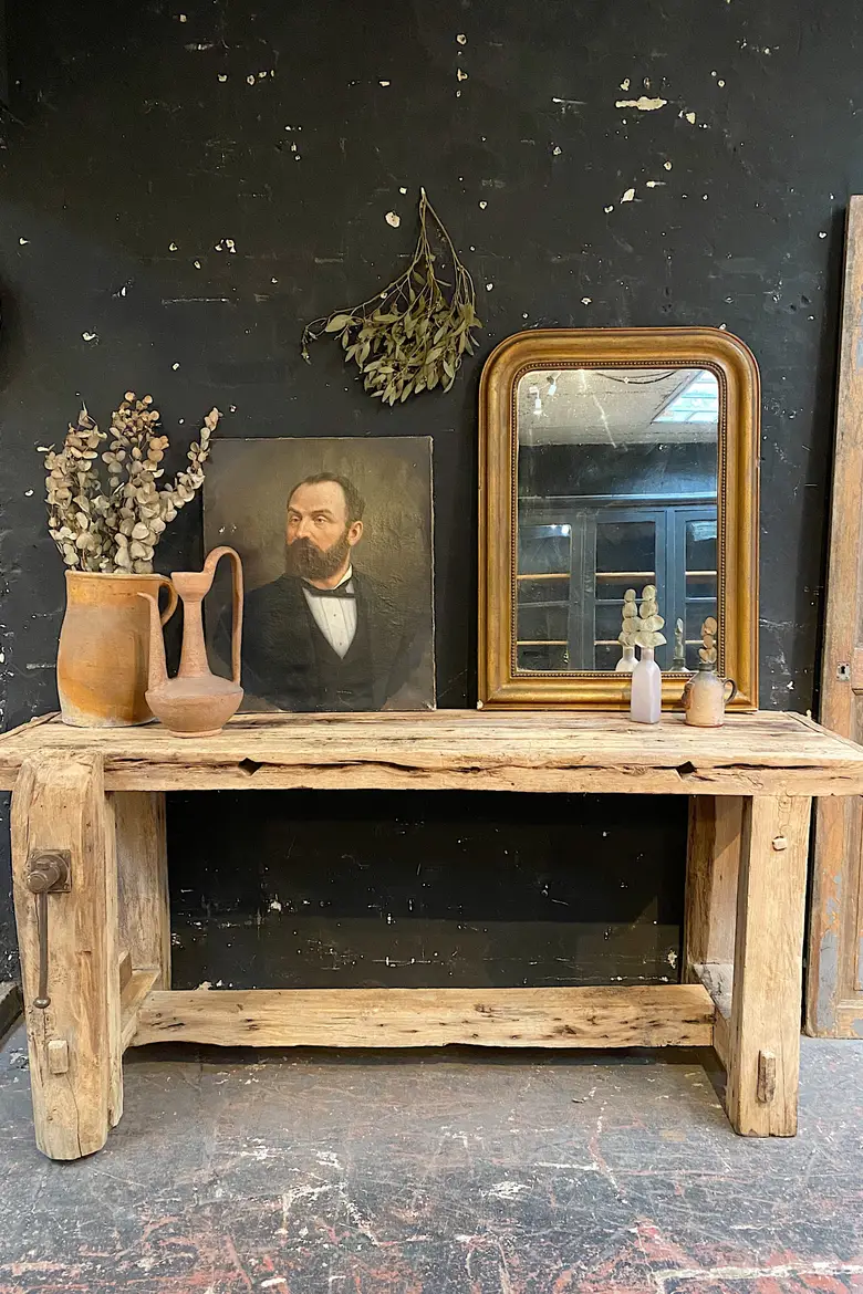 Ancien établi d’atelier en bois Début XXème