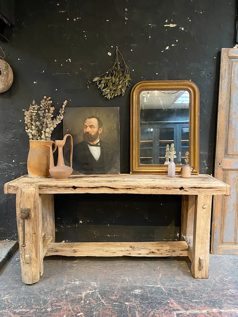 Ancien établi d’atelier en bois Début XXème
