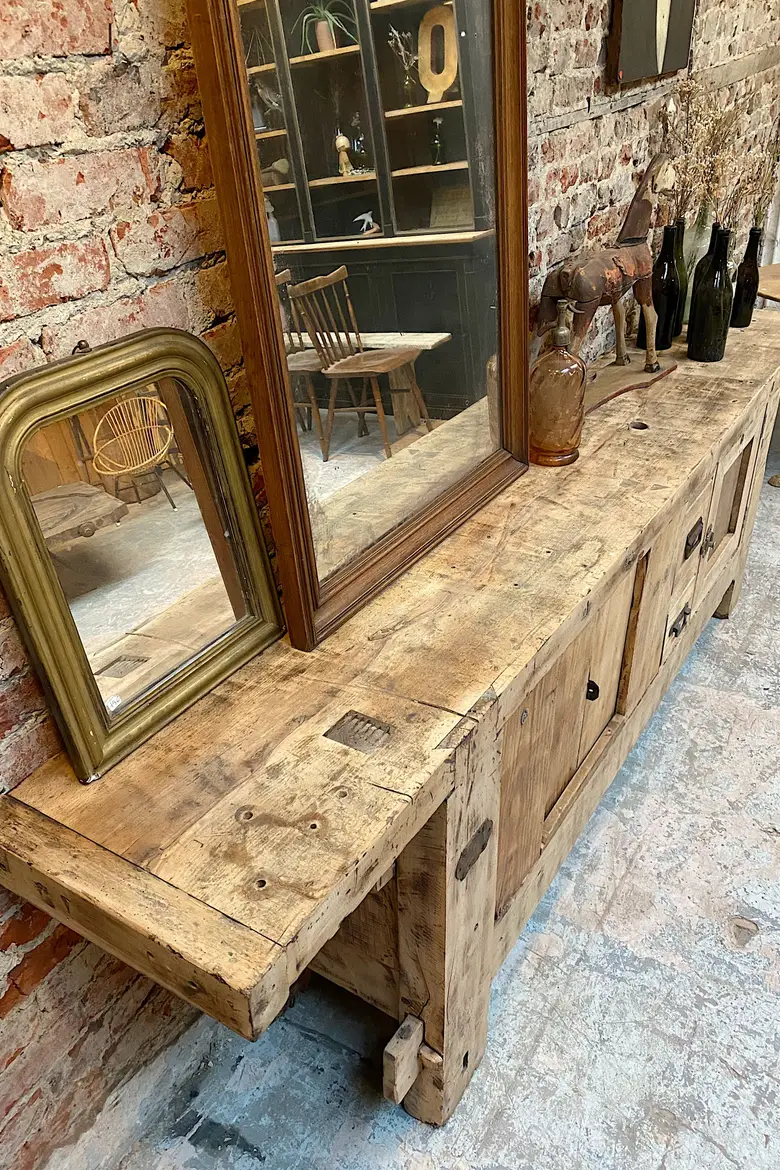 Ancien établi d’atelier en bois Début XXème