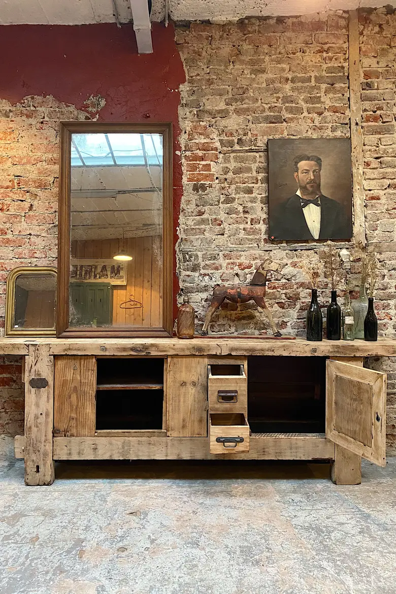 Ancien établi d’atelier en bois Début XXème