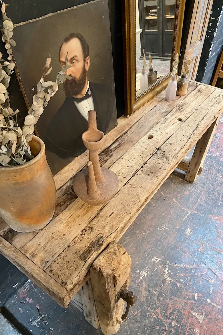 Ancien établi d’atelier en bois Début XXème
