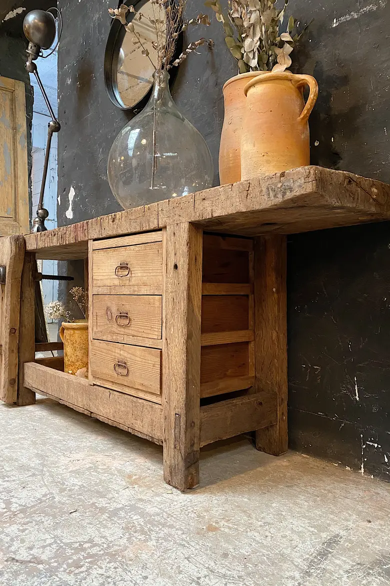 Ancien établi d’atelier en bois Début XXème