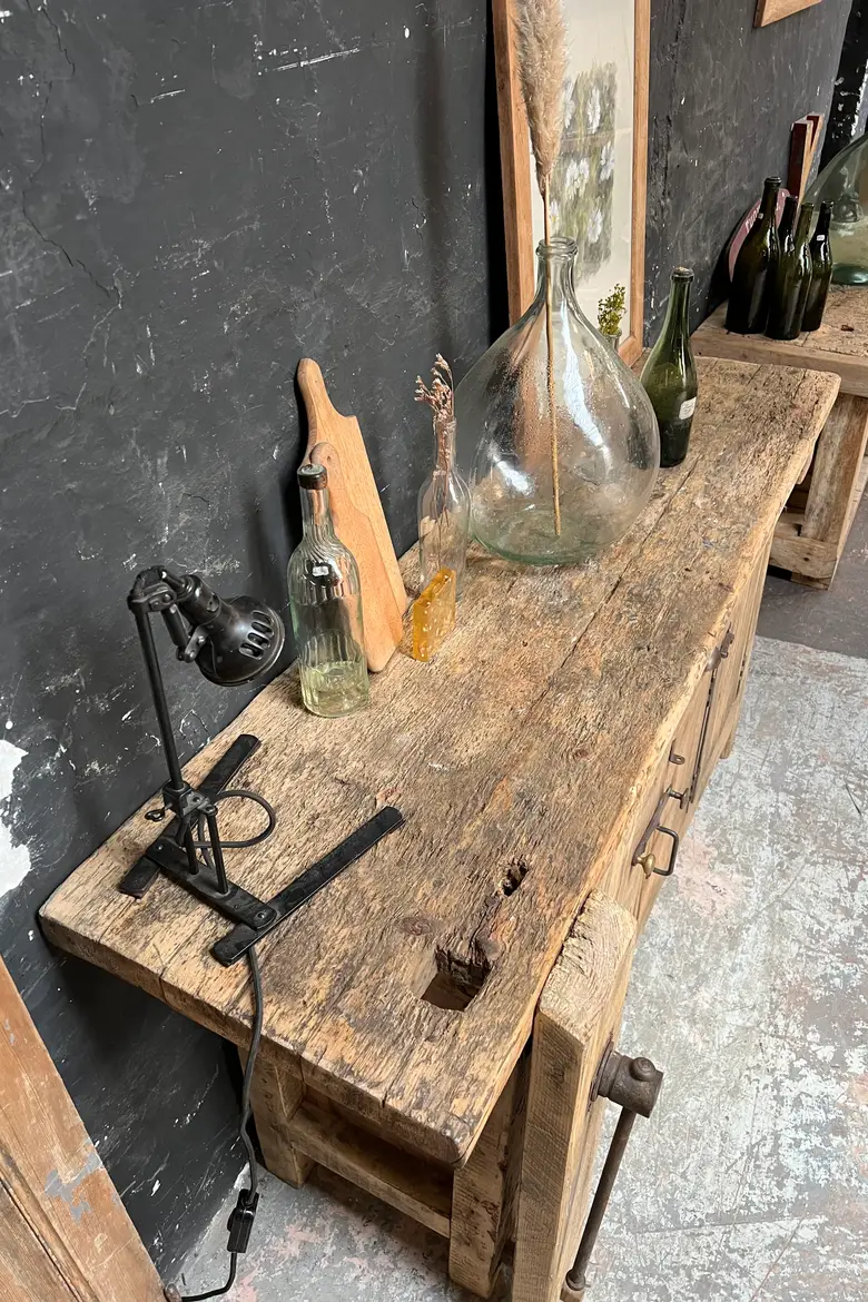 Ancien établi d’atelier en bois Début XXème
