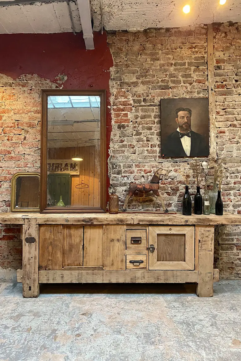 Ancien établi d’atelier en bois Début XXème