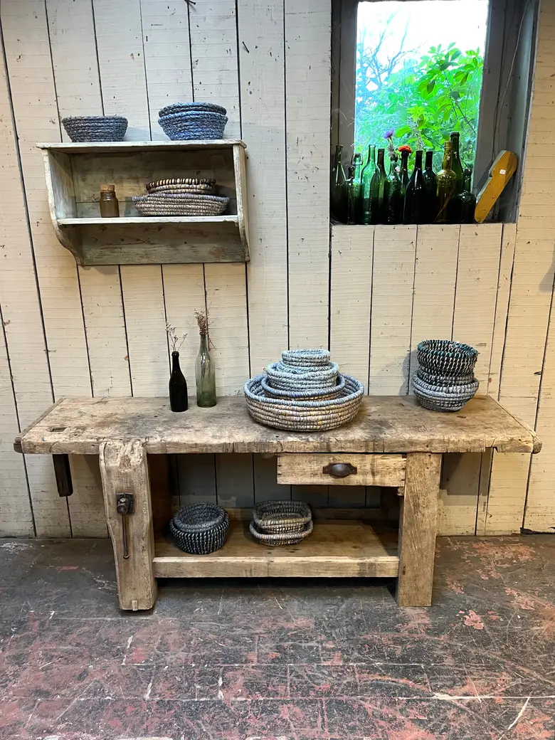 Ancien établi d’atelier en bois Début XXème