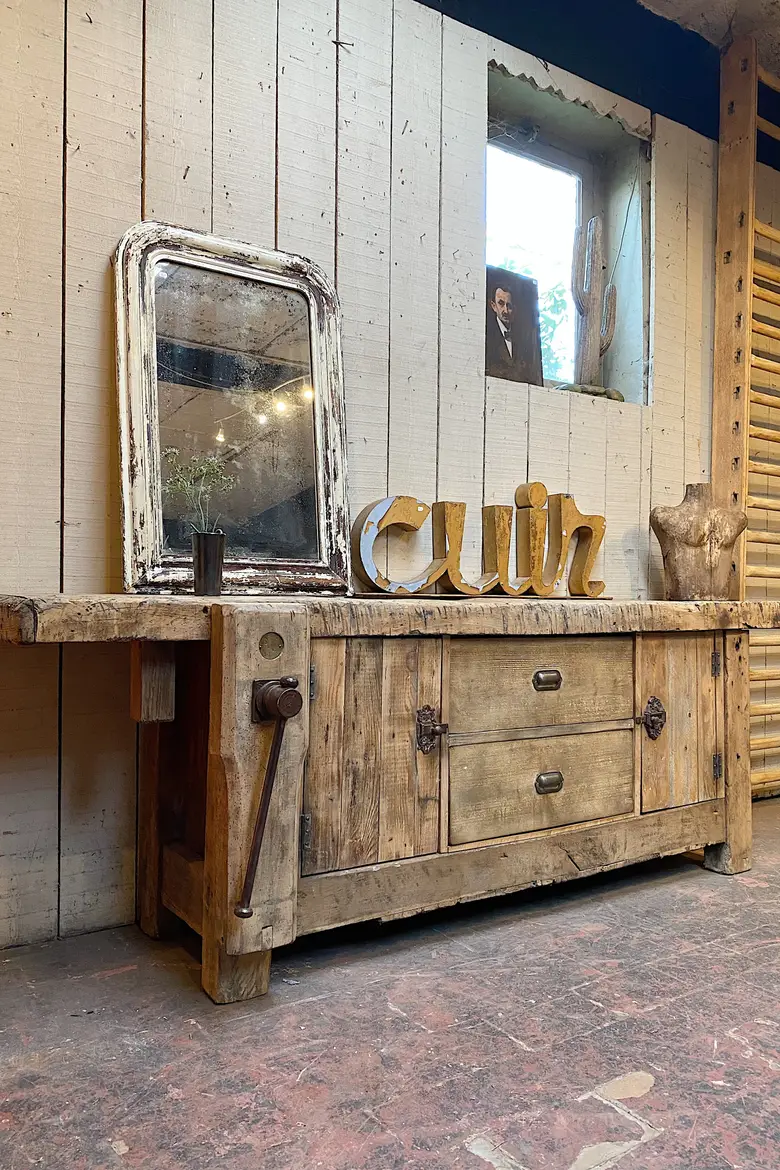 Ancien établi d’atelier en bois Début XXème