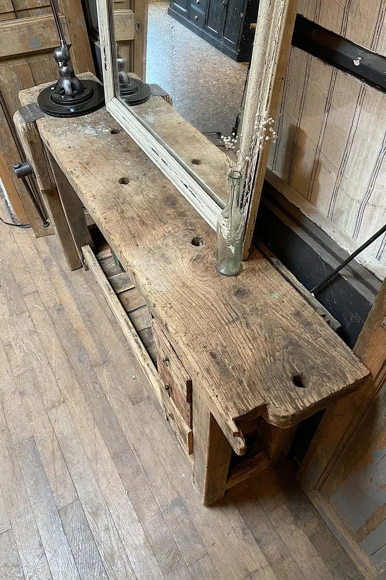 Ancien établi d’atelier en bois Début XXème
