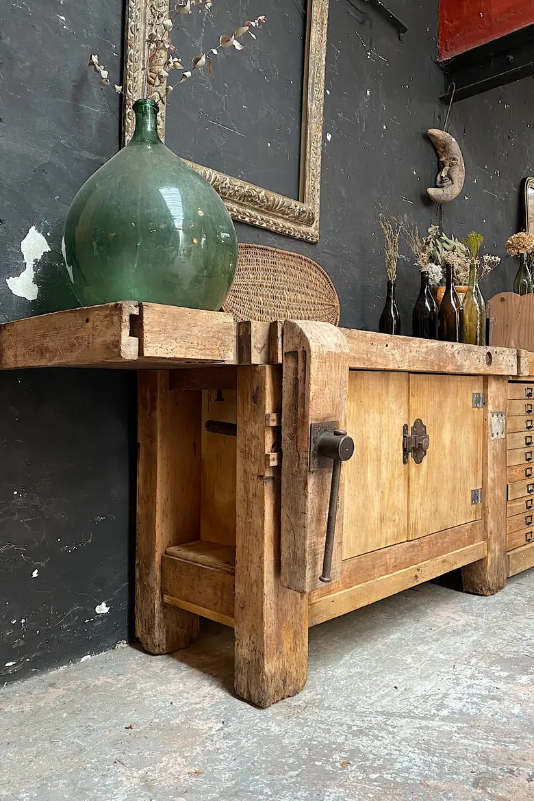 Ancien établi d’atelier en bois Début XXème