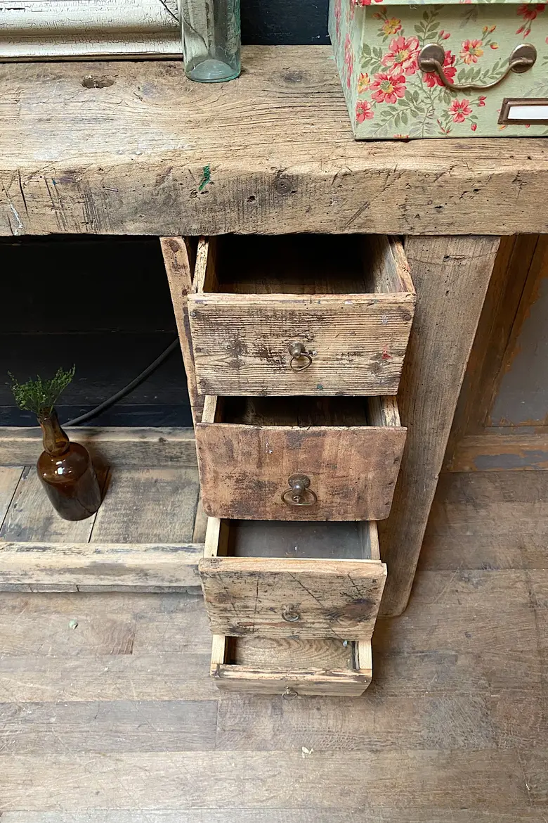 Ancien établi d’atelier en bois Début XXème