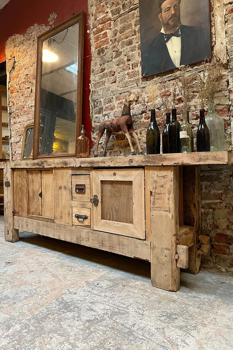 Ancien établi d’atelier en bois Début XXème