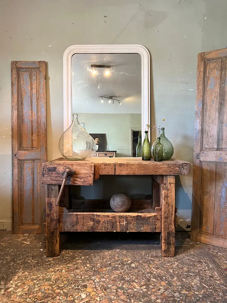 Ancien établi d’atelier en bois Début XXème