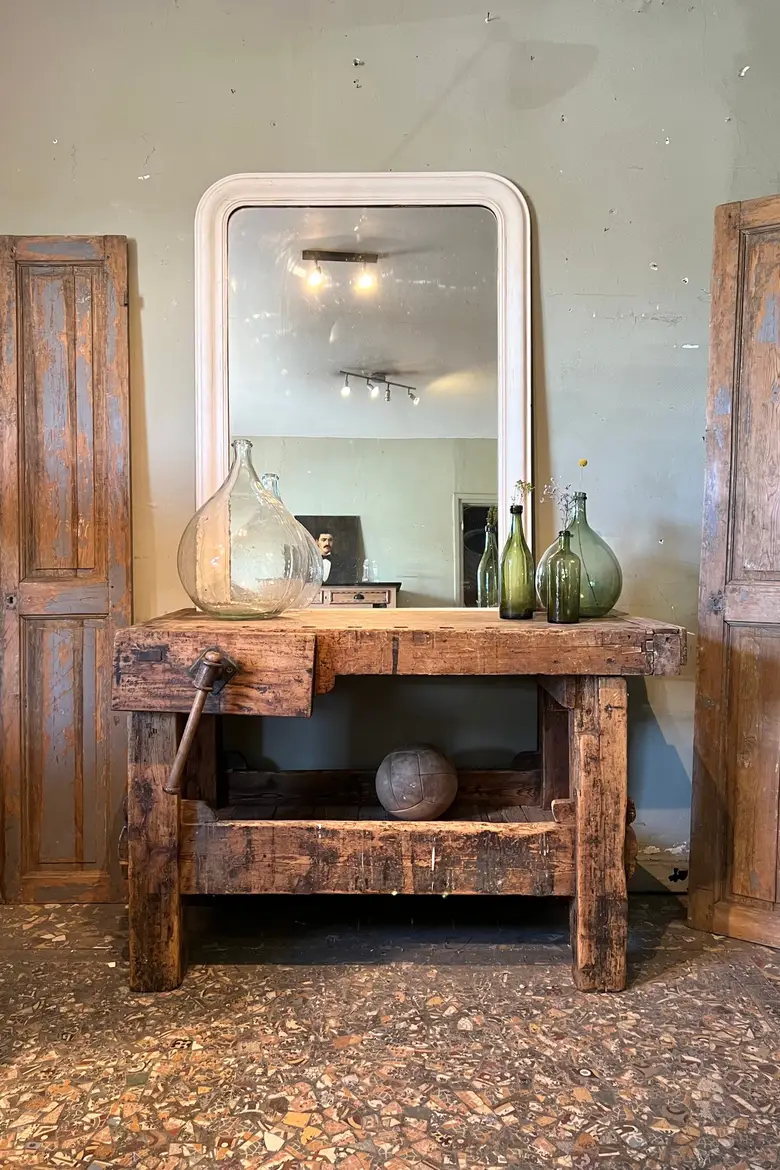 Ancien établi d’atelier en bois Début XXème