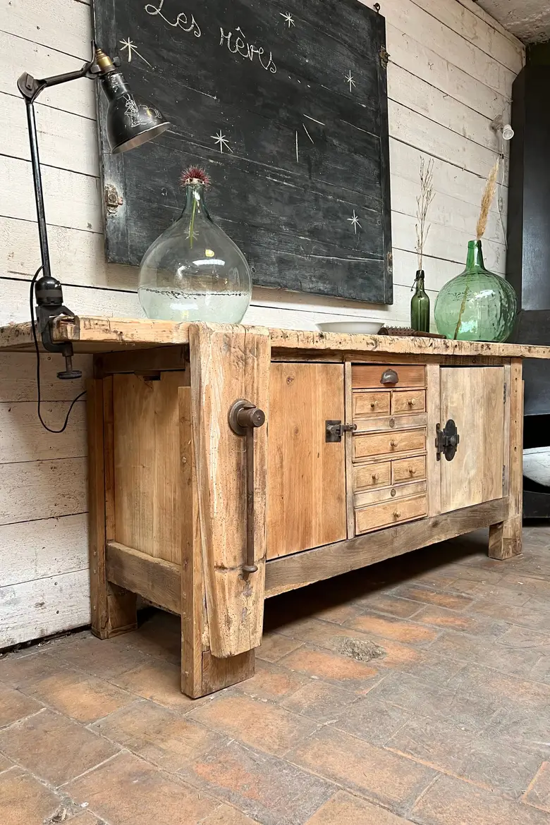 Ancien établi d’atelier en bois Début XXème