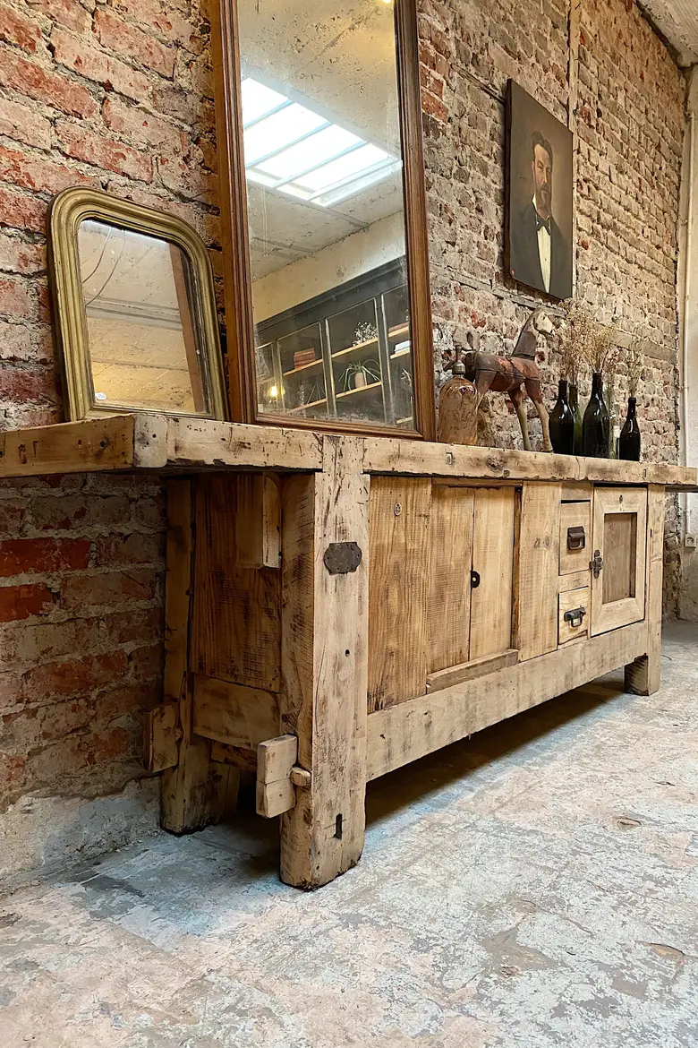 Ancien établi d’atelier en bois Début XXème