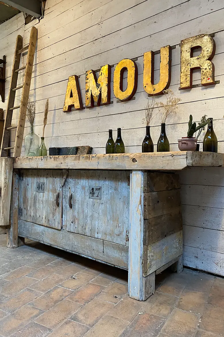 Ancien établi d’atelier en bois Début XXème