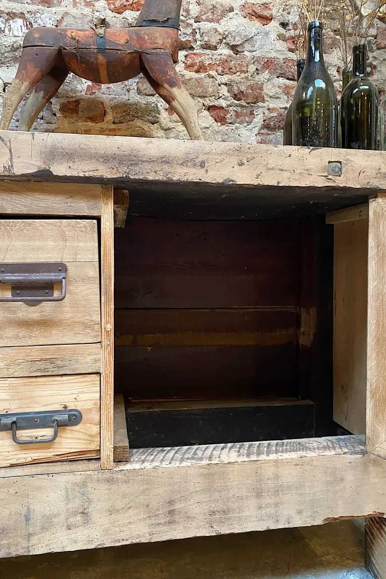 Ancien établi d’atelier en bois Début XXème