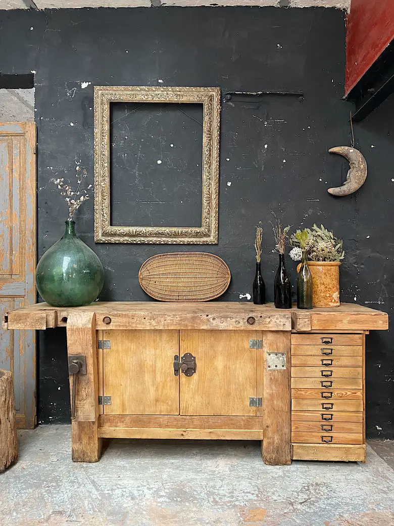 Ancien établi d’atelier en bois Début XXème