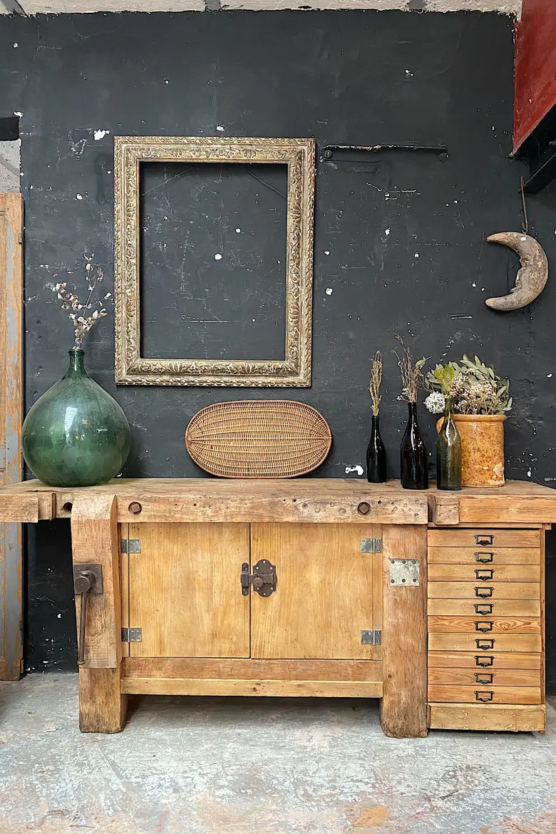 Ancien établi d’atelier en bois Début XXème