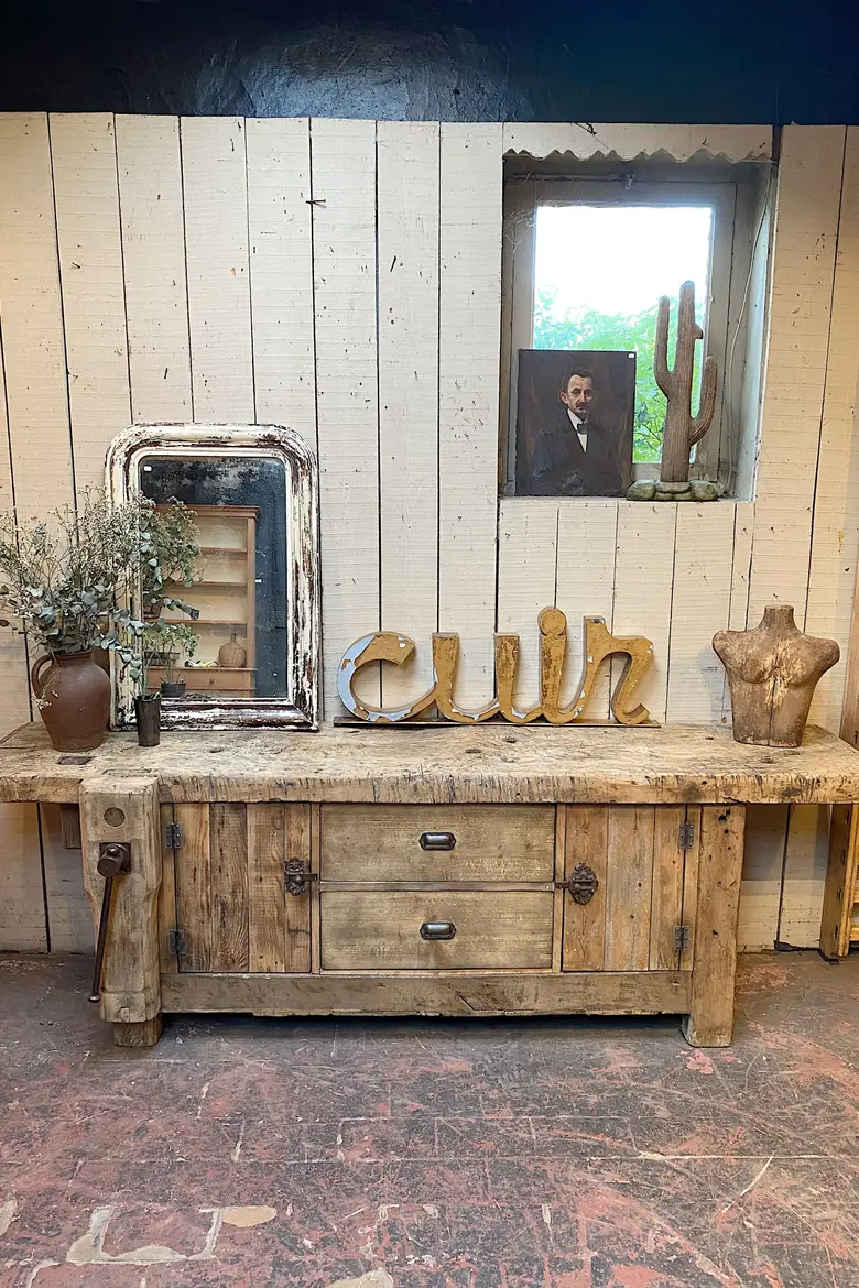 Ancien établi d’atelier en bois Début XXème