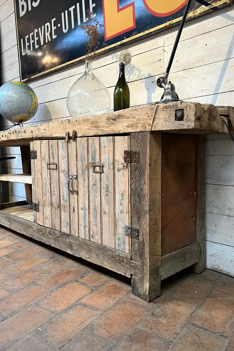 Ancien établi d’atelier en bois Début XXème