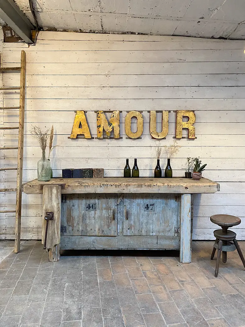 Ancien établi d’atelier en bois Début XXème