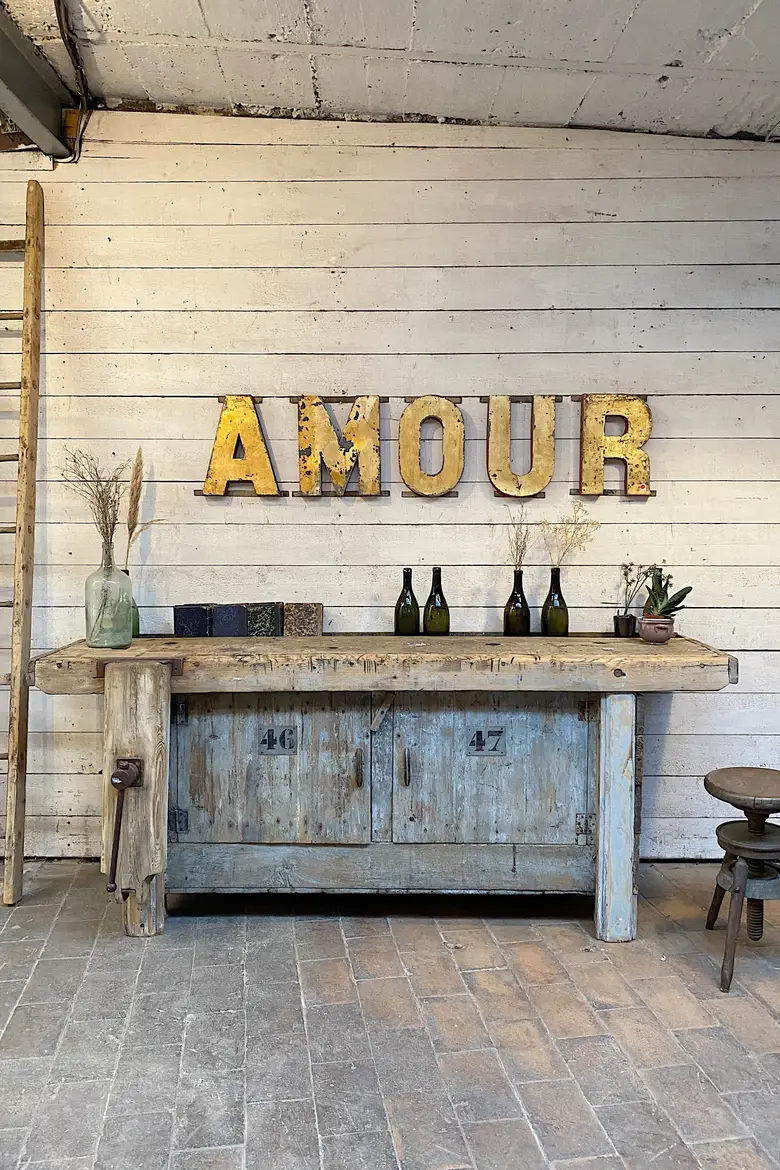 Ancien établi d’atelier en bois Début XXème