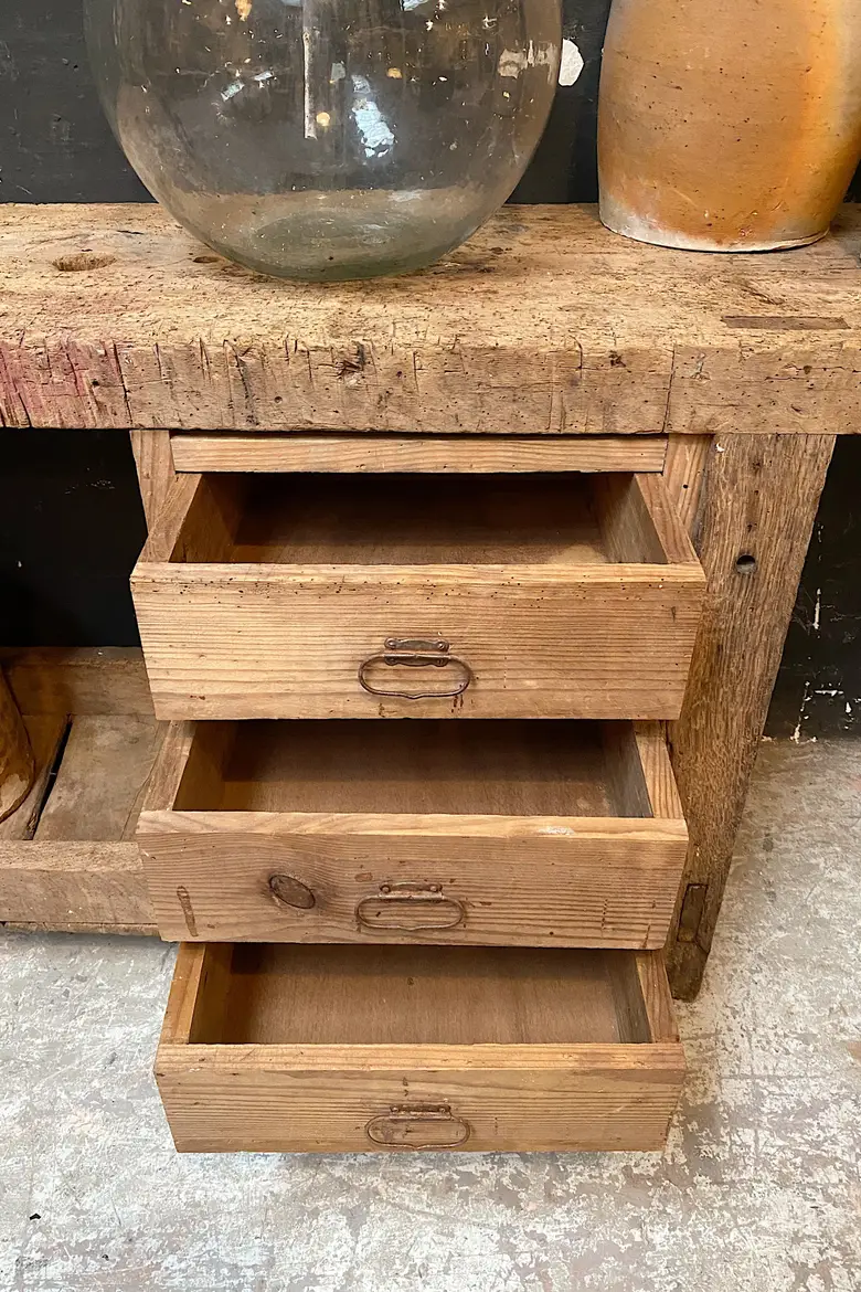 Ancien établi d’atelier en bois Début XXème