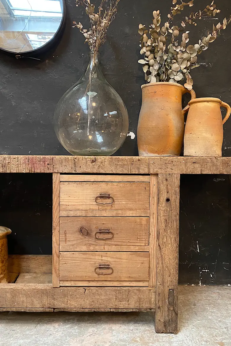 Ancien établi d’atelier en bois Début XXème