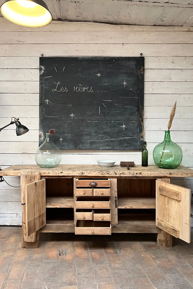 Ancien établi d’atelier en bois Début XXème
