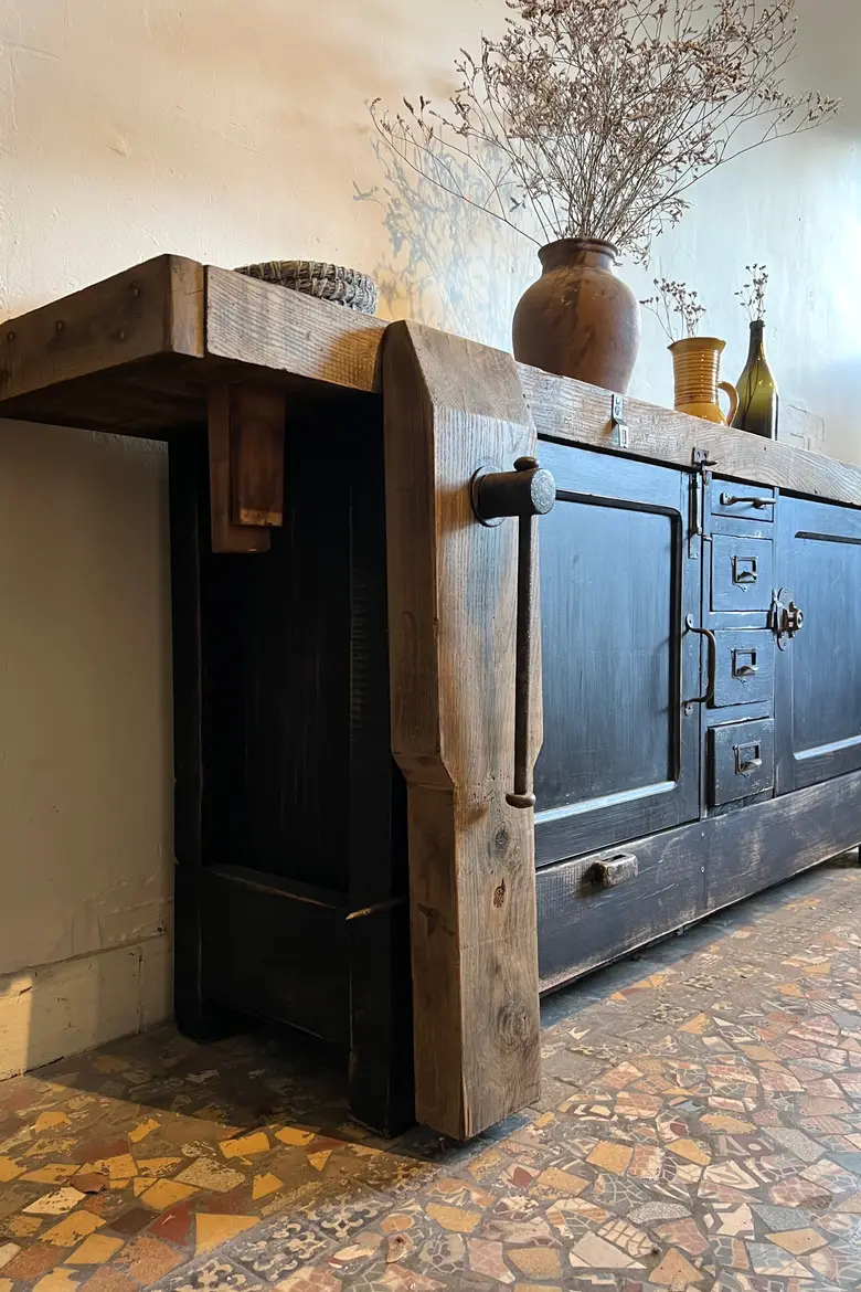 Ancien établi d’atelier en bois Début XXème