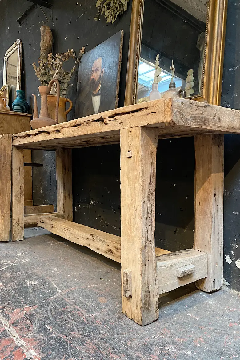 Ancien établi d’atelier en bois Début XXème