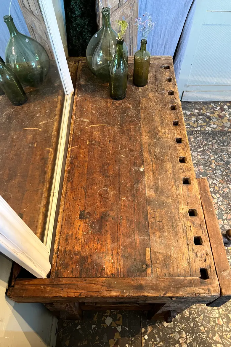 Ancien établi d’atelier en bois Début XXème
