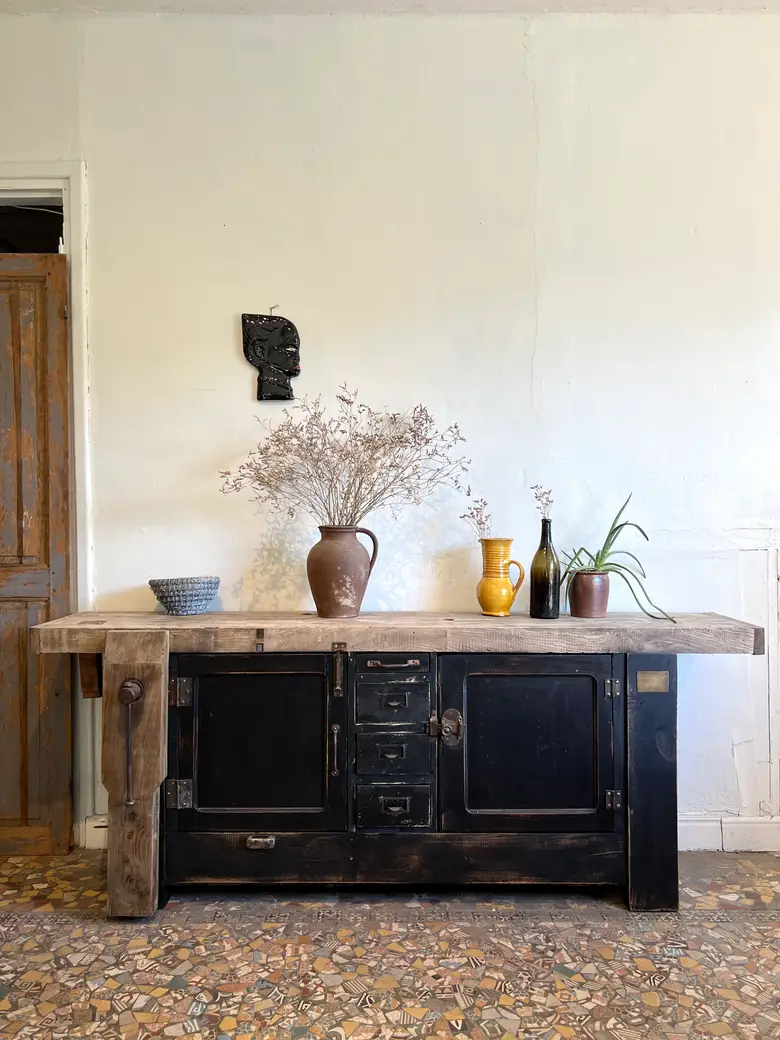 Ancien établi d’atelier en bois Début XXème