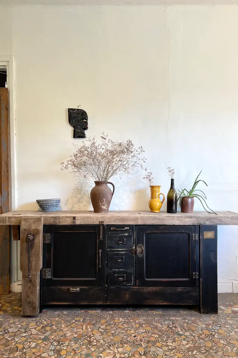 Ancien établi d’atelier en bois Début XXème