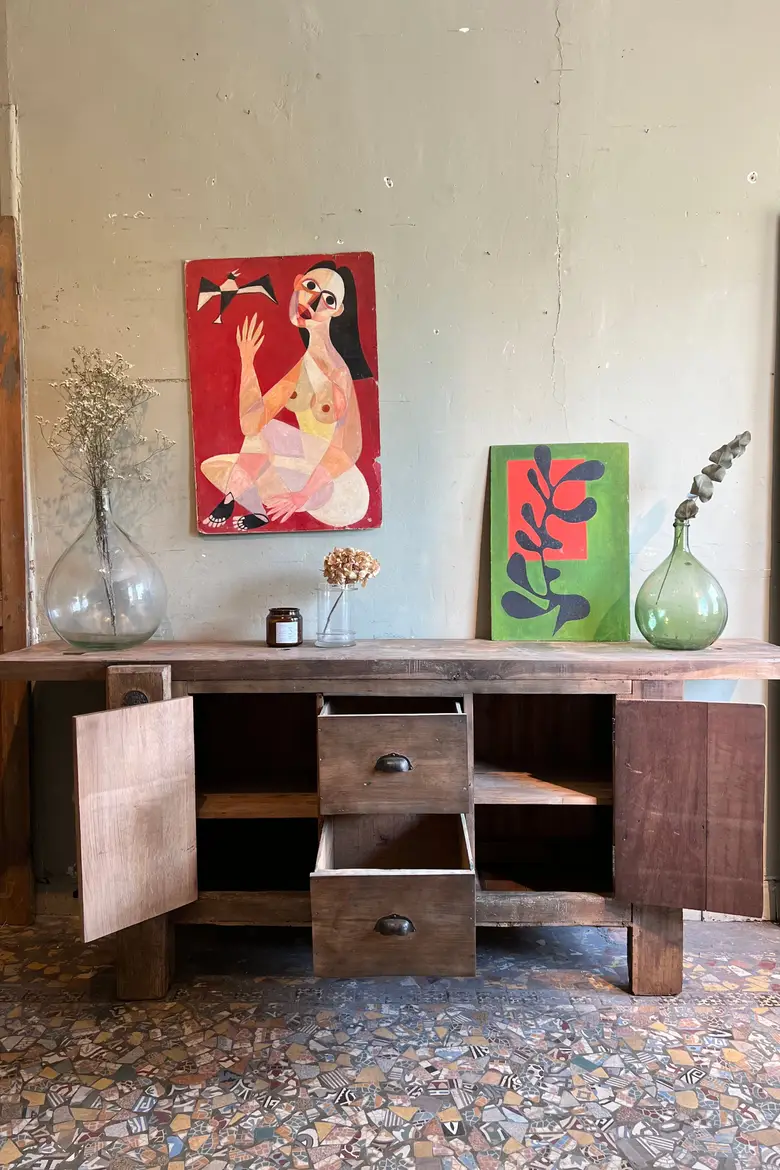 Ancien établi d’atelier en bois Début XXème