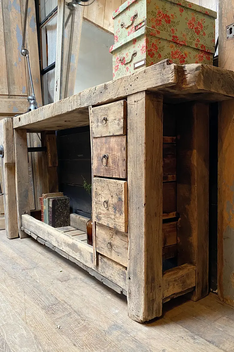 Ancien établi d’atelier en bois Début XXème
