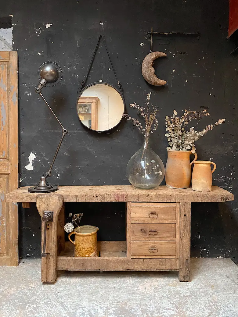 Ancien établi d’atelier en bois Début XXème