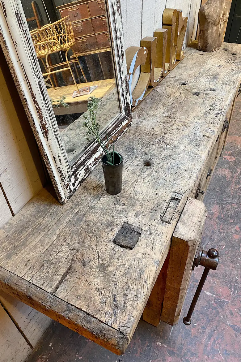 Ancien établi d’atelier en bois Début XXème