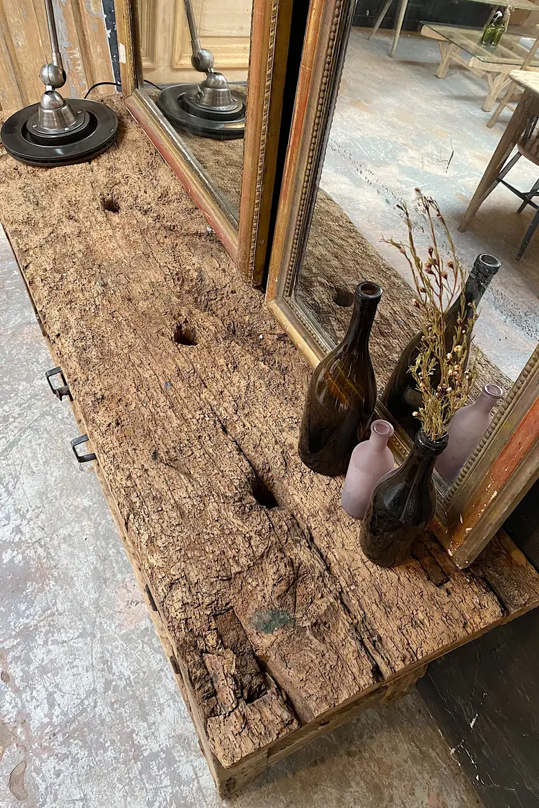 Ancien établi en bois brut Début XXème
