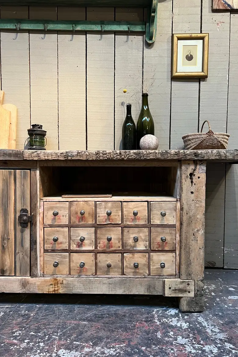 Ancien établi en bois brut Début XXème