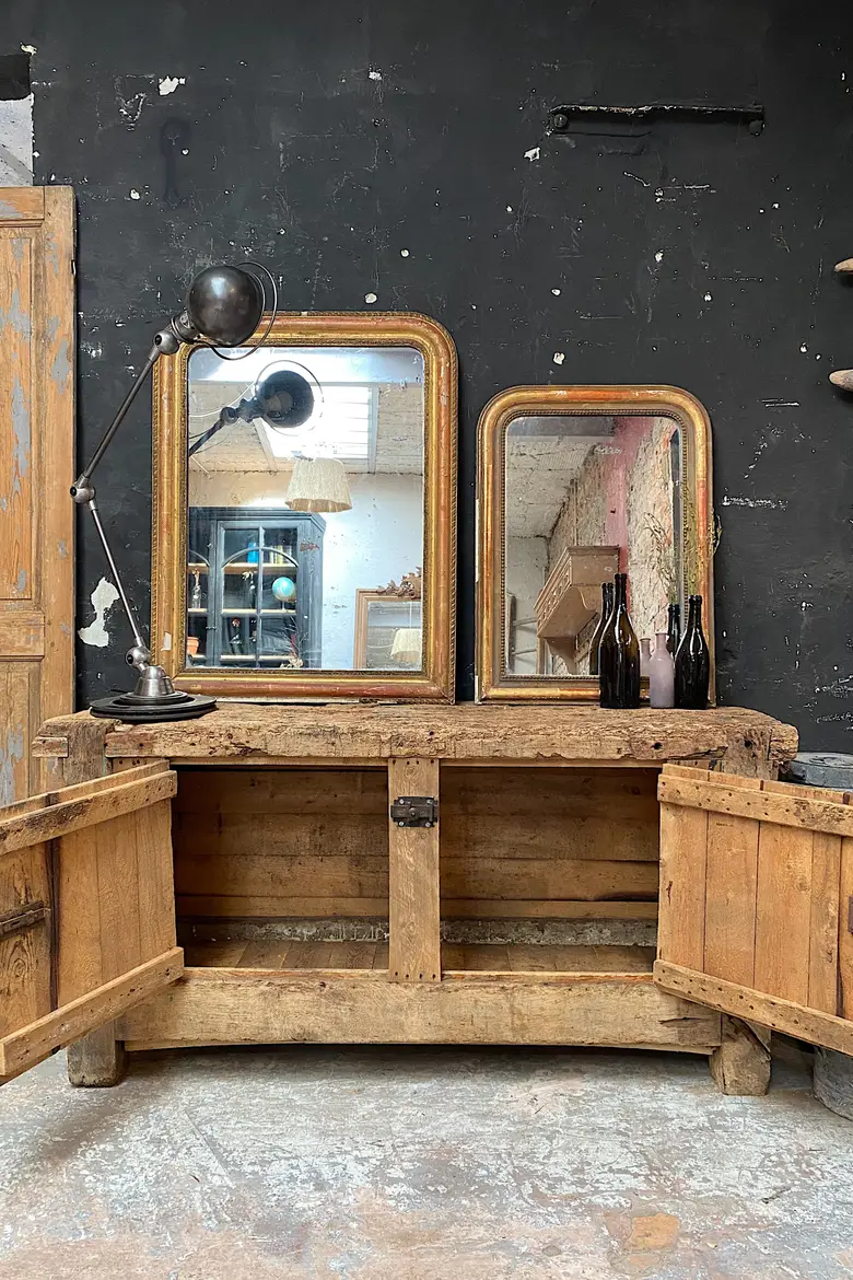 Ancien établi en bois brut Début XXème