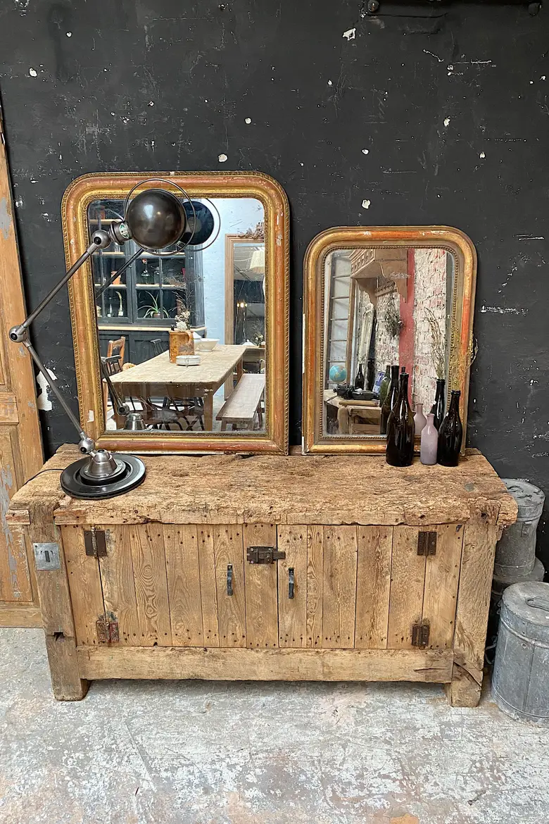 Ancien établi en bois brut Début XXème
