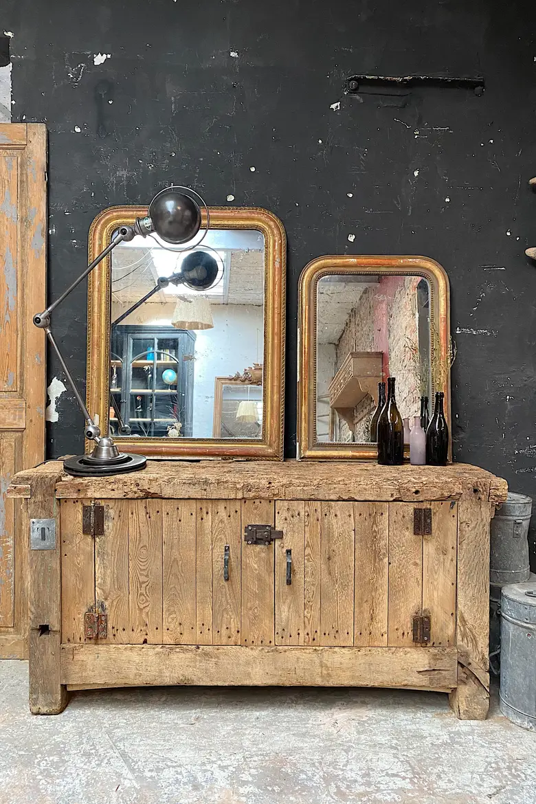 Ancien établi en bois brut Début XXème