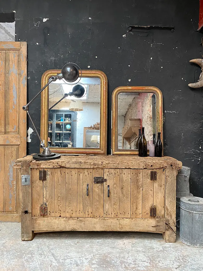 Ancien établi en bois brut Début XXème