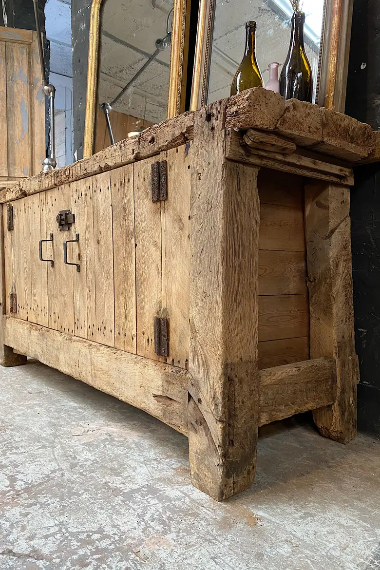 Ancien établi en bois brut Début XXème