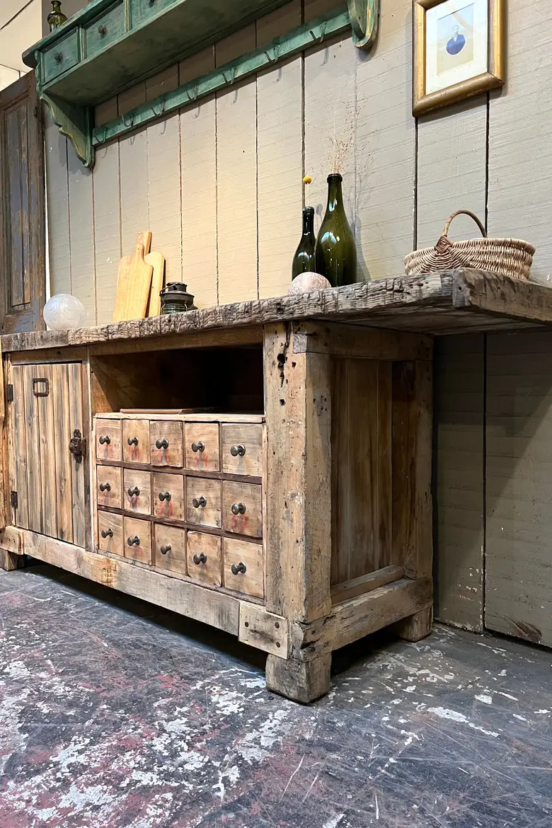 Ancien établi en bois brut Début XXème