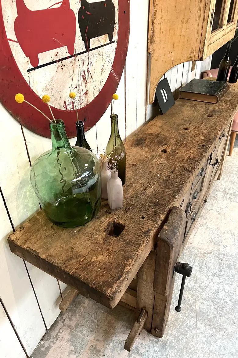 Ancien établi en chêne Début XXème