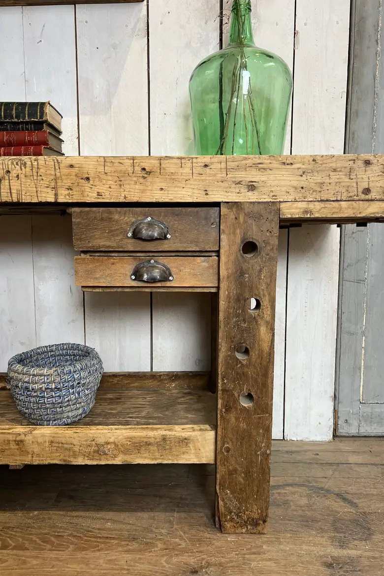 Ancien établi en chêne Début XXème