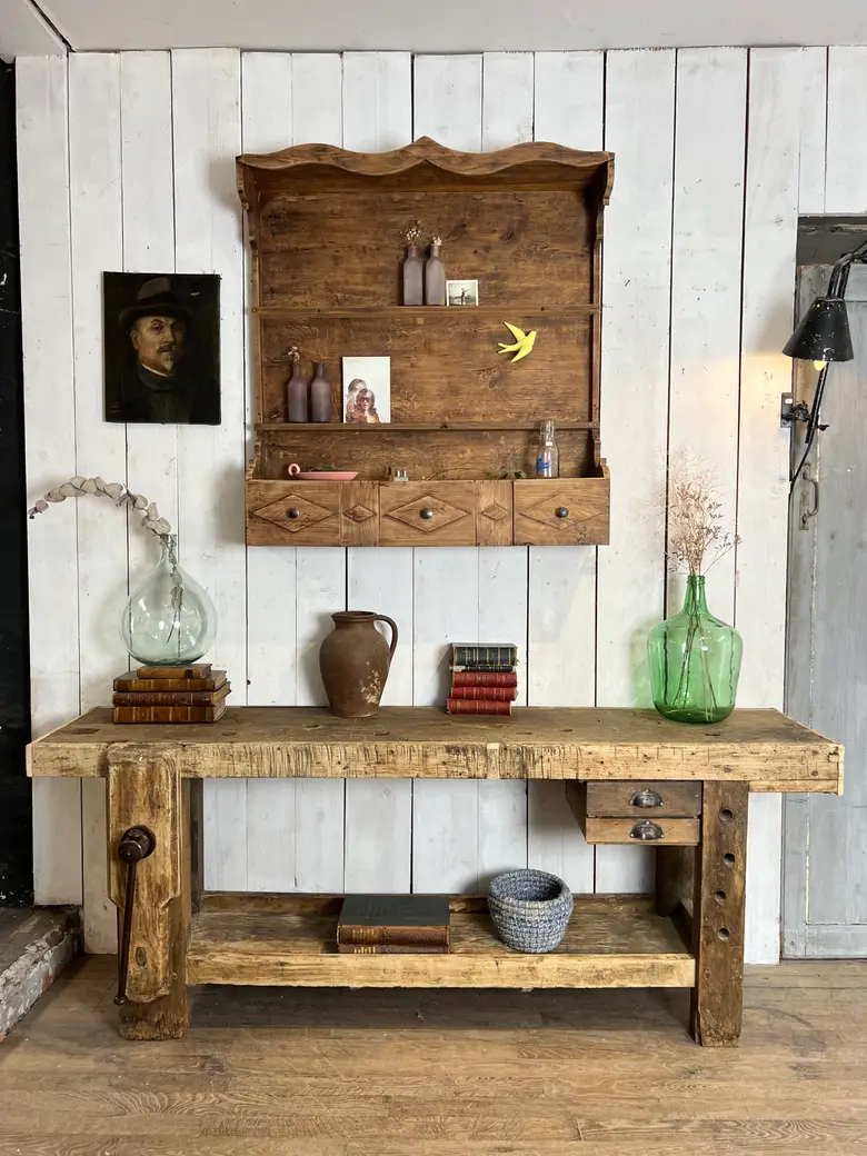 Ancien établi en chêne Début XXème